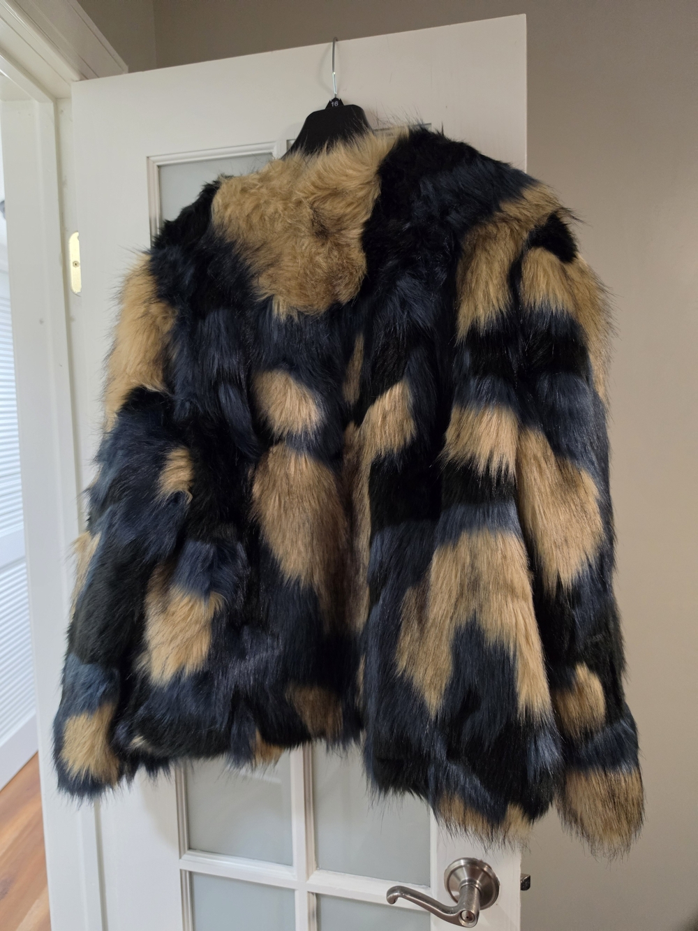 FARM Black and Tan Patchwork Faux Fur Jacket - Picture 3 of 3